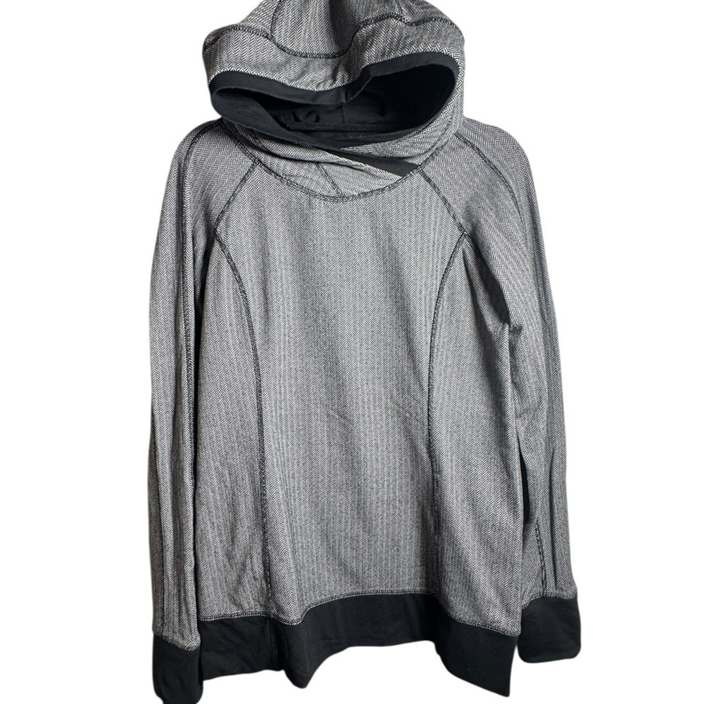 Lululemon Think Fast Hoodie Women Size 10 Black Herringbone Sweatshirt - Picture 4 of 8